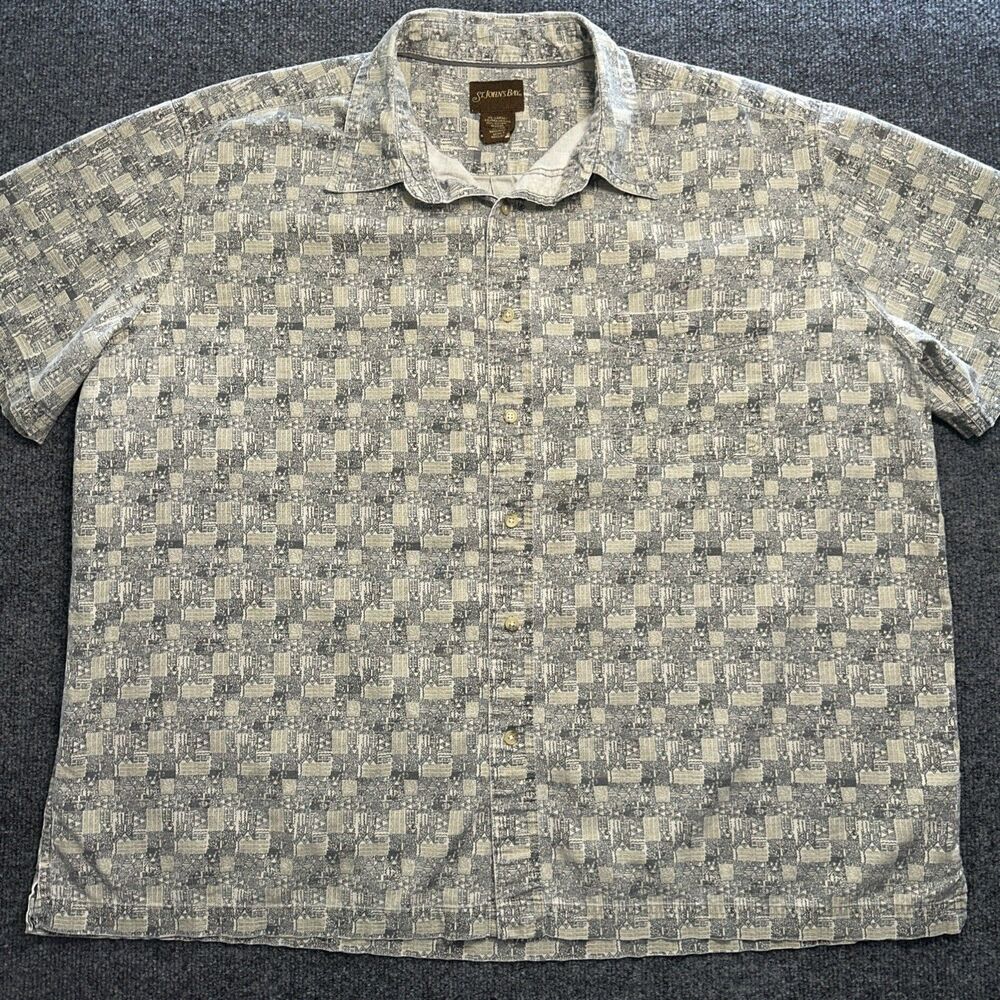 St. Johns Bay Trekker Crosshatch Size 2XL XXL Cotton Mens Short Sleeve Button-Up